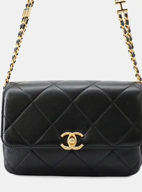 Chanel 19 Mini Flap Bag Black Lambskin Leather Shoulder Bag