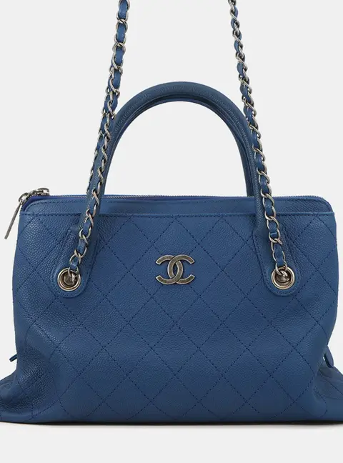 Chanel Wild Stitch Blue Caviar Leather Shoulder Bag