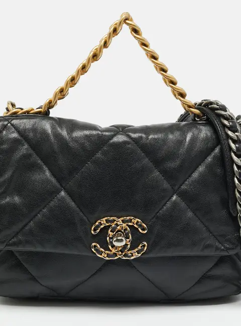 Chanel 19 Small Black Quilted Leather Flap Bag