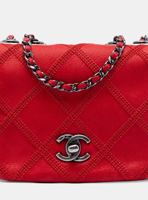Chanel Mini CC Iridescent Calfskin Diamond Stitch Flap Red Crossbody Bag