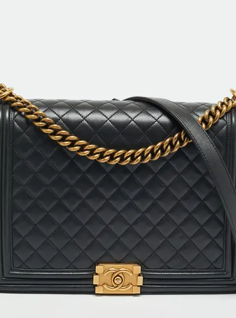 Chanel Boy Large Black Shimmer Quilted Leather Flap Bag