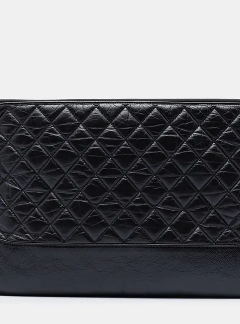 Chanel Gabrielle Large Black Aged Calfskin Leather Clutch Bag
