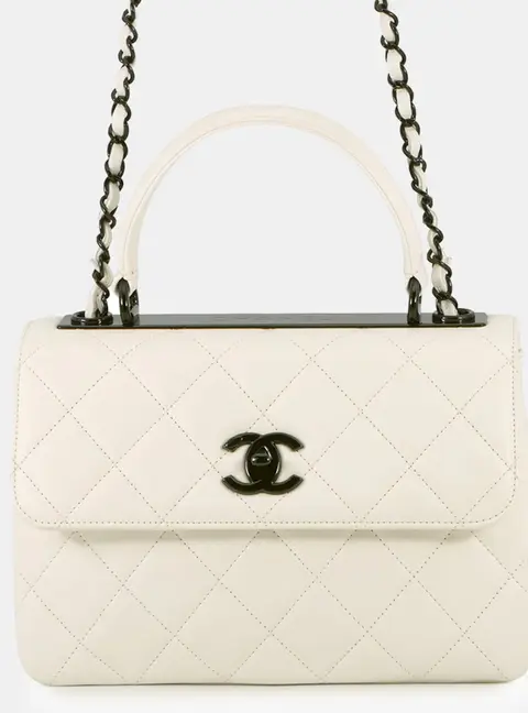 Chanel Trendy CC Small White Lambskin Leather Top Handle Bag