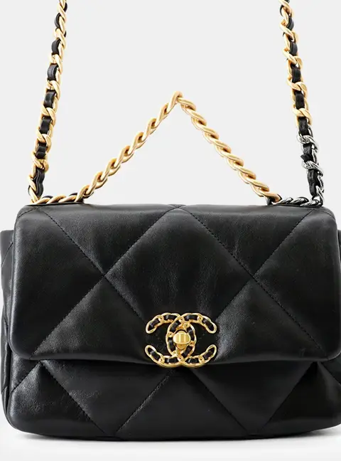 Chanel 19 Black Lambskin Leather Shoulder Bag