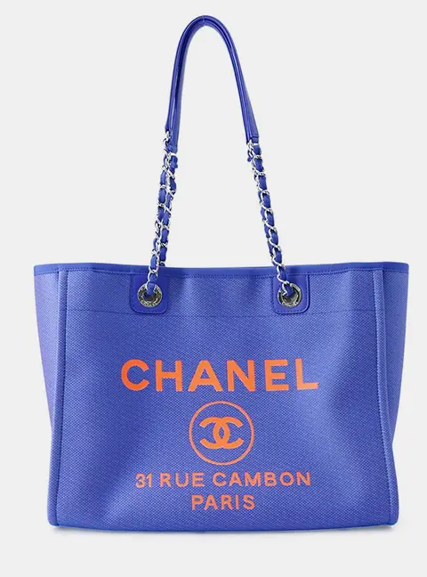 Chanel Deauville Medium Purple Canvas and Leather Tote Bag