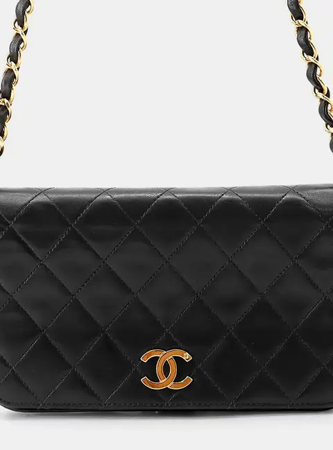 Chanel Matelasse Small Black Lambskin Leather Push Lock Shoulder Bag