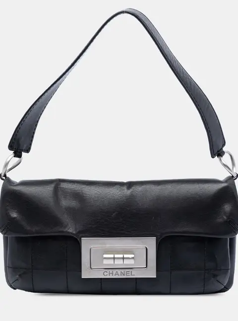 Chanel Chocolate Bar Reissue 2.55 Medium Black Calfskin Leather Flap Shoulder Bag