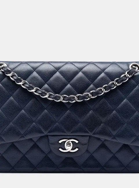 Chanel Jumbo Classic Flap Navy Blue Caviar Leather Shoulder Bag