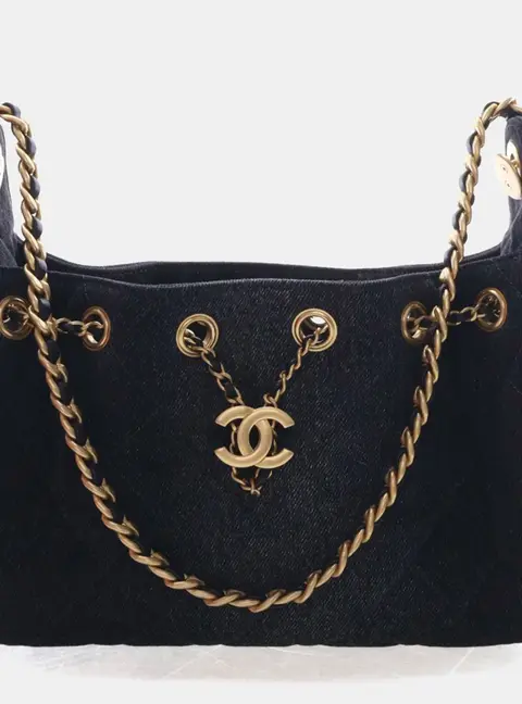Chanel 25 Mini Black Washed Denim Shoulder Bag