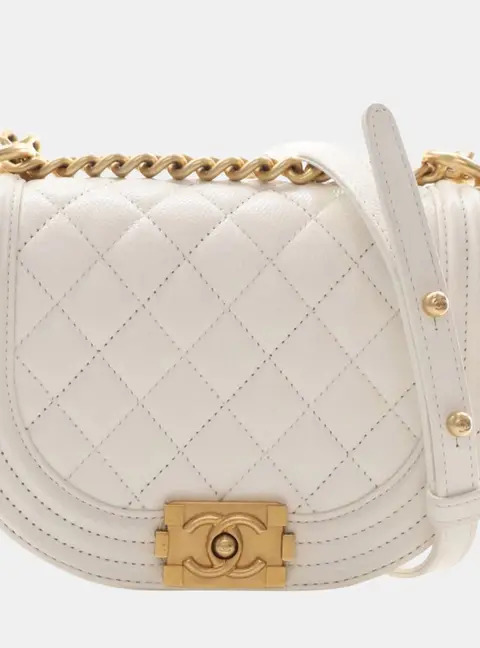 Chanel Small White Caviar Leather Messenger Bag