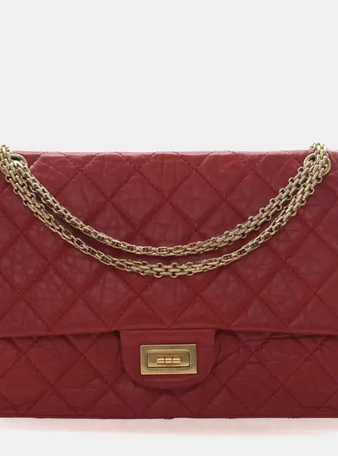 Chanel Reissue 2.55 227 Red Aged Calfskin Gold Hardware Double Flap Bag