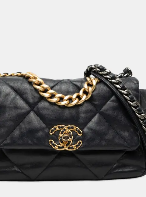 Chanel 19 Medium Black Lambskin Leather Flap Bag