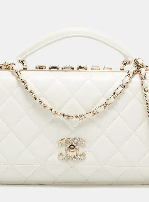 Chanel Trendy CC Crystal White Quilted Leather Top Handle Wallet On Chain