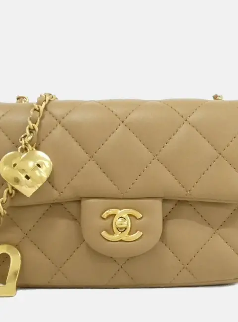 Chanel Heart Charms Mini Beige Lambskin Shoulder Bag