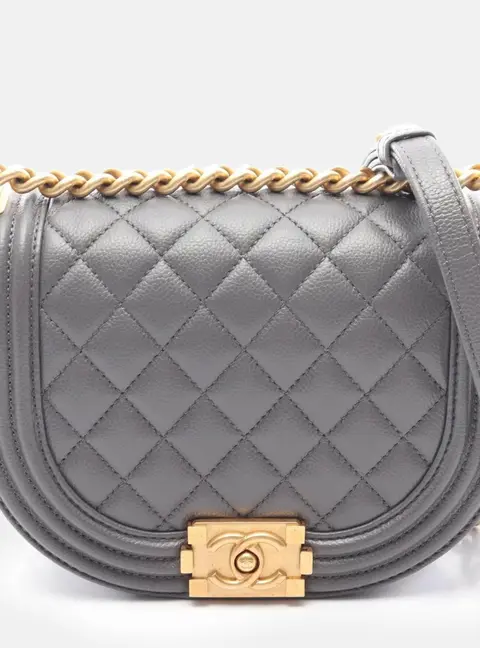 Chanel Boy Small Gray Grained Calfskin Caviar Messenger Bag