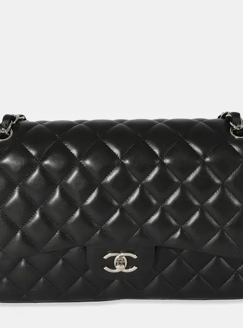 Chanel Classic Jumbo Black Quilted Lambskin Leather Shoulder Bag