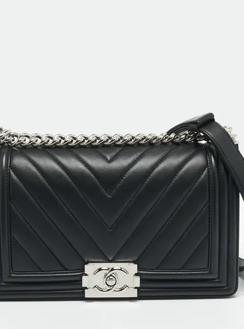 Chanel Boy Medium Black Chevron Leather Flap Bag