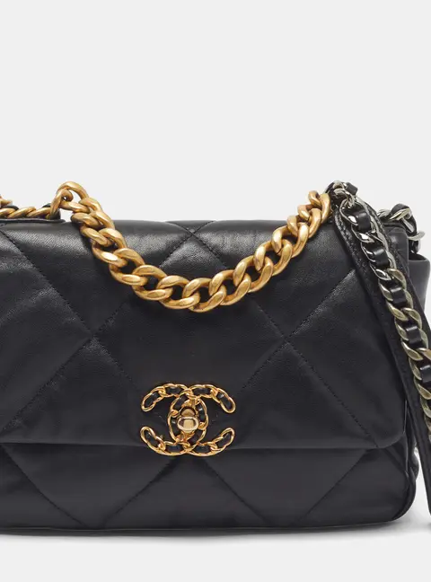 Chanel 19 Medium Black Quilted Leather Flap Bag