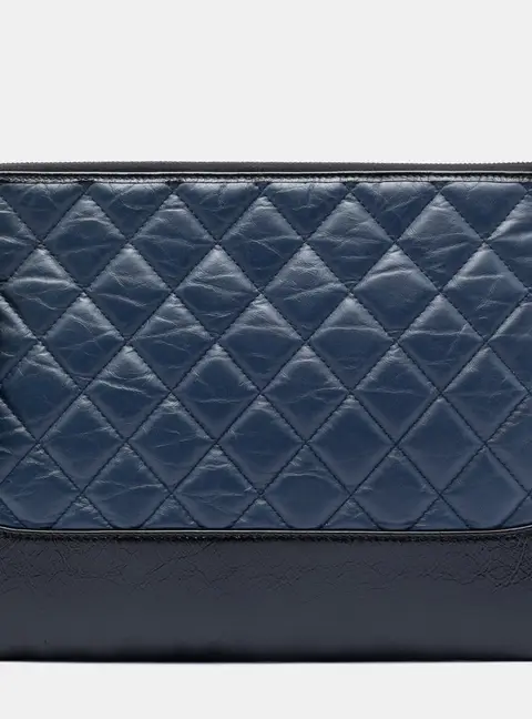 Chanel Gabrielle Medium Navy Black Aged Calfskin Leather Clutch Bag