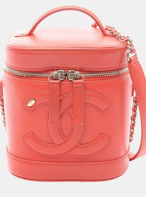Chanel CC Mania Small Coral Lambskin Leather Vanity Case Bag