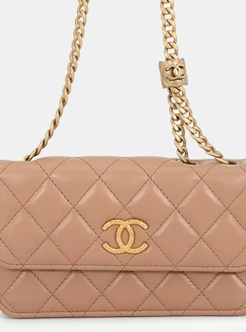Chanel Phone Holder Beige Lambskin Leather Phone Holder Bag
