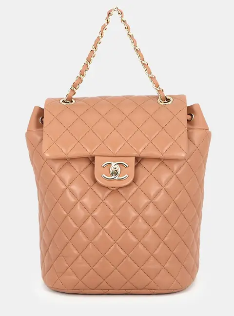 Chanel Matelasse Small Peach Lambskin Leather Backpack Bag