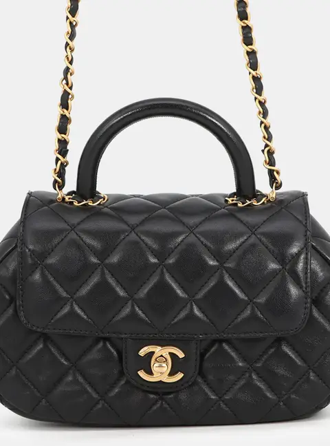 Chanel Mini Top Handle Black Lambskin Leather Crossbody Bag