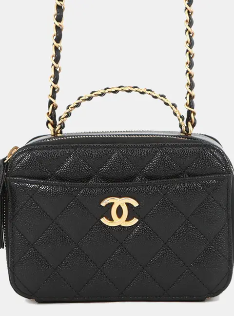 Chanel Matelasse Small Black Caviar Leather Top Handle Bag