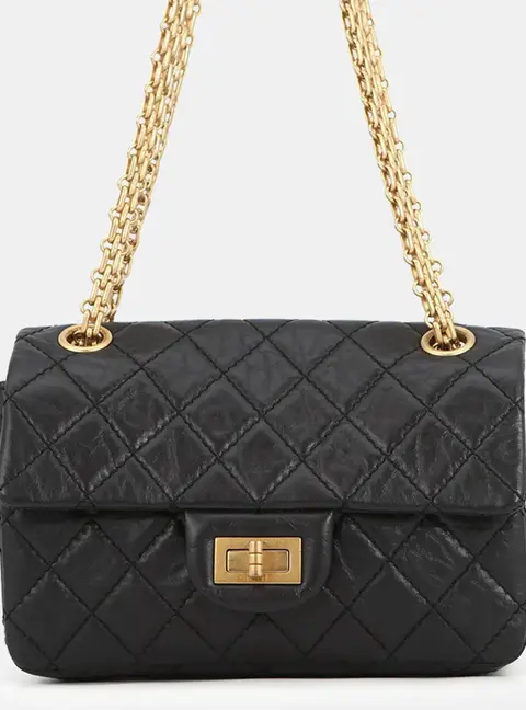 Chanel 2.55 Mini Black Aged Calfskin Leather Shoulder Bag
