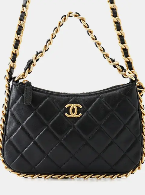 Chanel Matelasse Black Lambskin Leather Top Handle Bag
