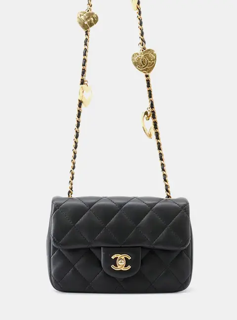 Chanel Classic Mini Flap Black Lambskin Leather Crossbody Bag