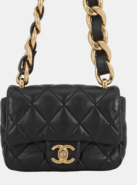 Chanel Small Flap Mini Black Lambskin Leather Shoulder Bag