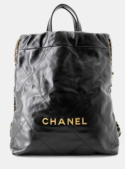 Chanel Chanel 22 Small Black Shiny Calfskin Leather Backpack Bag