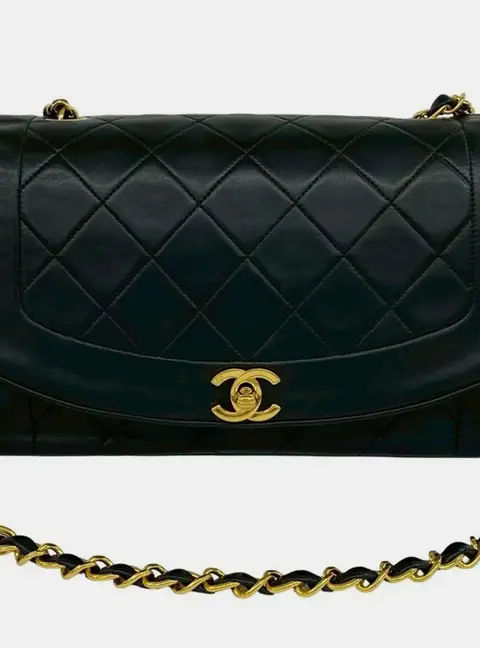 Chanel Vintage Diana Medium Black Lambskin Shoulder Bag