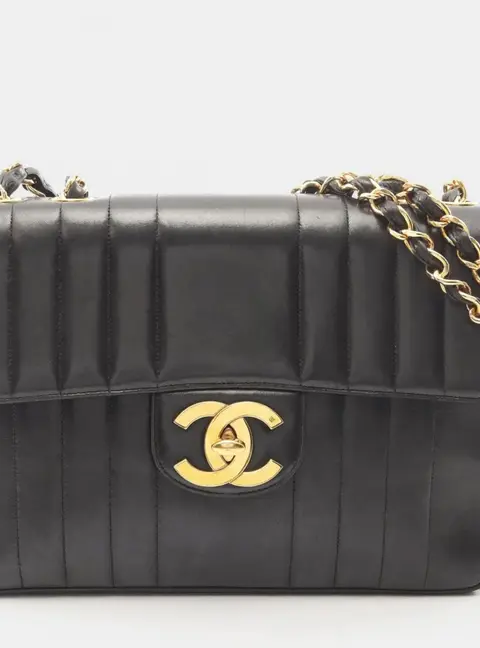 Chanel Mademoiselle Jumbo Black Lambskin Leather Shoulder Bag