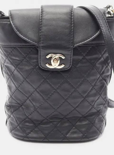 Chanel Matelasse Quilted Black Leather Bucket Shoulder Bag