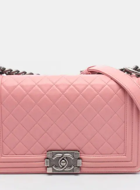 Chanel Boy Old Medium Pink Lambskin Leather Shoulder Bag