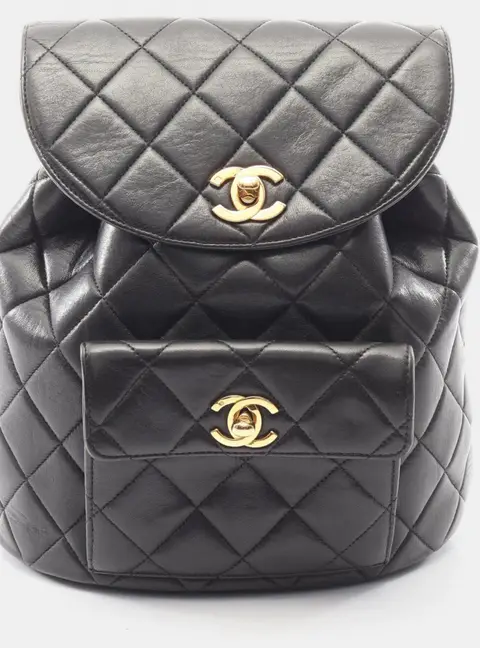 Chanel Vintage Duma Small Black Lambskin Leather Backpack Bag