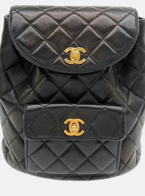 Chanel Duma Medium Black Lambskin Leather Backpack Bag