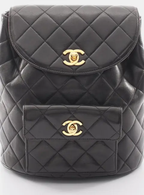 Chanel Vintage Duma Medium Black Lambskin Leather Backpack Bag