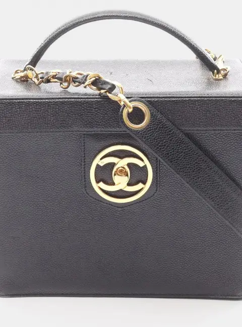 Chanel Vintage CC Turn-Lock Caviar Leather Top Handle Bag