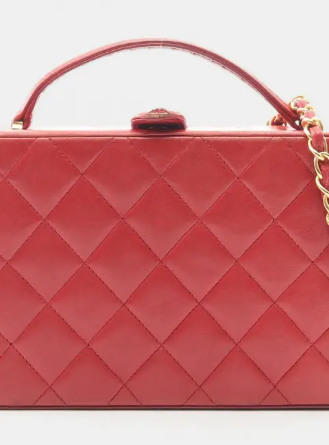 Chanel Matelasse Small Red Lambskin Leather Top Handle Bag