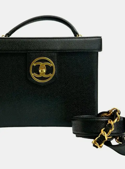 Chanel Vintage Circle CC Caviar Leather Top Handle Shoulder Bag