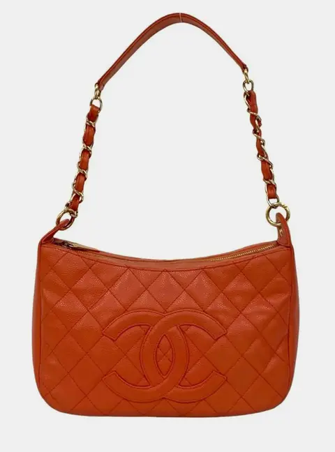 Chanel Timeless CC Hobo Orange Caviar Skin Leather Shoulder Bag