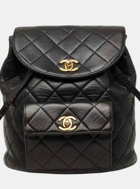 Chanel Vintage Duma Medium Black Lambskin Leather Backpack Bag