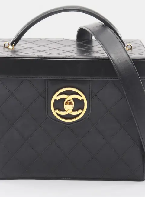 Chanel Bicolore Vintage Circle CC 23 Black Lambskin Leather Top Handle Bag