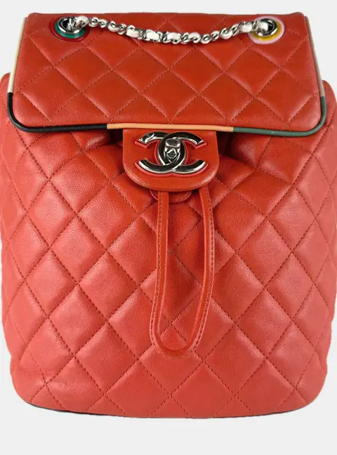 Chanel Cuba Urban Spirit Small Orange Lambskin Leather Backpack Bag