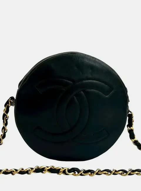 Chanel Matelasse Coco Mark 16 Black Lambskin Chain Shoulder Pochette Bag