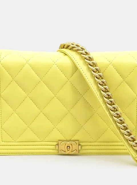 Chanel Boy Wallet On Chain Light Yellow Lambskin Leather Crossbody Bag