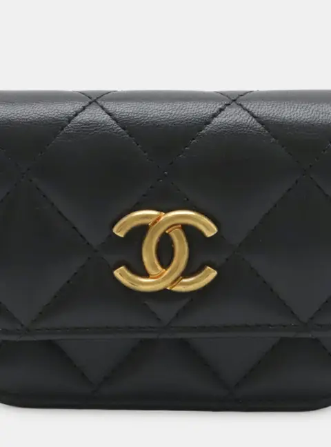 Chanel Matelasse Coco Mark Mini Black Goatskin Leather Waist Bag